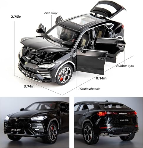 Image of DEOXY Exclusive Diecast Metal 1:24 Lamborghini Urus Pull Back Car Toy Car With Openable Doors & Light,Music Boys Gifts Toys For Kids,Black