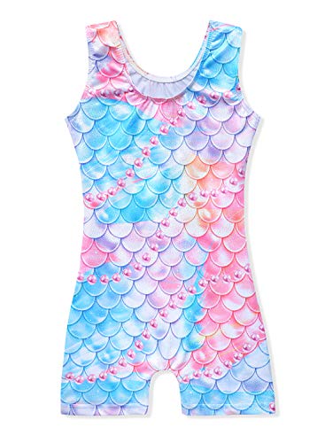 Leotards for Girls Gymnastics Toddler Dance Biketards Mermaid Unicorn Athletic Dance Wear Shiny Rainbow Blue Hotpink