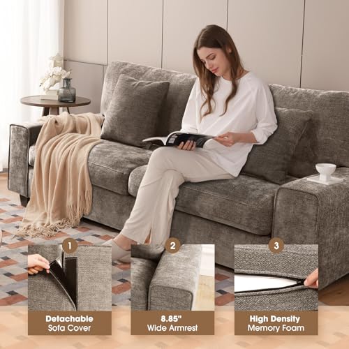 Image of DOPEDIO 71.25 inch Sofa Set, Chenille Loveseat & 2 Accent Chairs, Brown | Modern chenille sofa set with removable covers, spring cushions, solid wood frame, easy assembly for comfortable living rooms