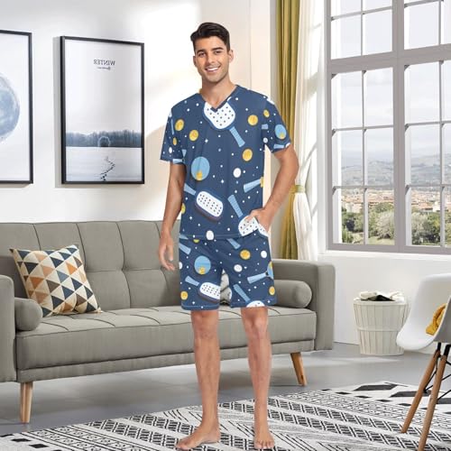 Men's Pajama Set Pickle Ball Pattern Short Sleeve with Shorts Pockets Sleepwear Set Summer Loungewear4
