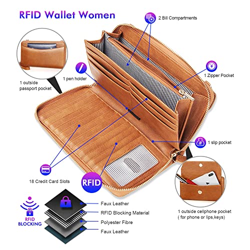 nuoku RFID Blocking Wristlet Wallet for Women, Zip-Around Crossbody Clutch with 2 Removable Straps | RFID, Zip Around, 2 Strap - Image 4