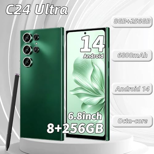Image of C24 Ultra Unlocked Phone, 8GB+256GB Large Storage Smart Phone, | Android 14 Cell Phone, 6800 mAh Battery, 6.8-inch /5G Dual SIM [Works with T-Mobile, AT&T] Green