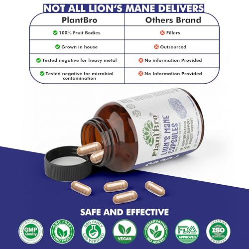 Image of Lion's Mane Mushroom Extract 60 Capsules - 10:1 Concentrate for Focus, Memory & Brain Clarity - Nootropic Supplement for Students & Professionals - Vegan, Non-GMO, FSSAI Certified