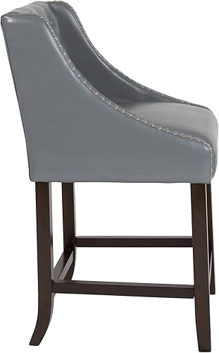 Miniatura 7 de Flash Furniture Carmel Series - Taburete de transición de 24 pulgadas de altura de nogal copetudo con adornos de uñas en LeatherSoft gris claro