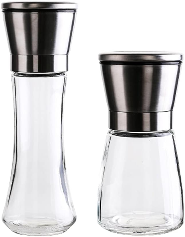 Pepper Grinder Salt and Pepper Grinder Set of 2,Adjustable Ceramic Sea Salt & Pepper Grinder,Stainless Steel Pepper Mill & Salt Mill Outdoor Pepper Mill