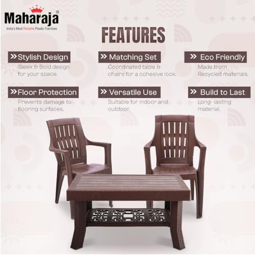 Image of MAHARAJA Classic Plastic Table & Chair Set | Elegant Design, Sturdy Build | Perfect for Home, Office & Garden Use (Brown, 4 Chair+1 Table)