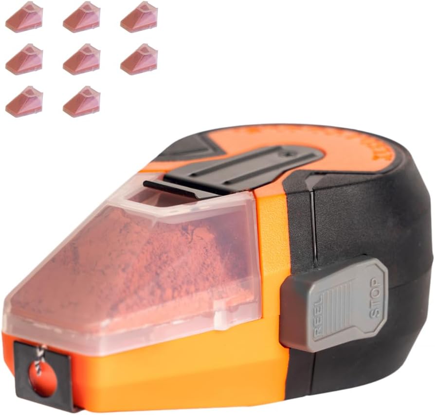 KLEIN TOOLS 80193 Chalk Line Tool and Red Capsules Kit, 50-Foot Auto-Retracting Reel, Mess-Free Refill, Includes Nine 1.2-Oz Red Chalk Capsules