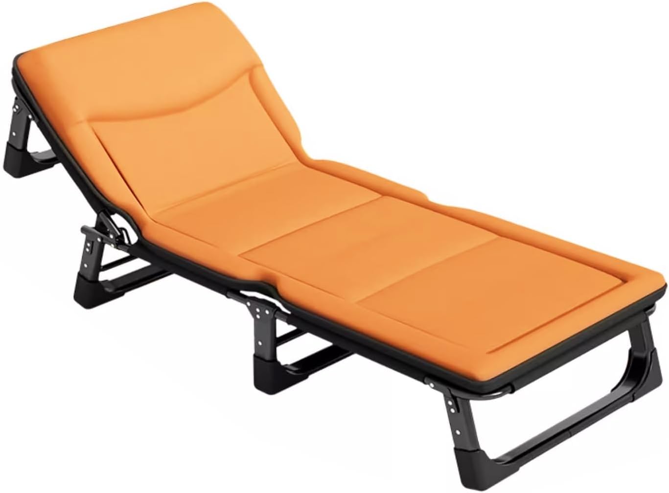 Foldable Bed with Mattress 4 Speed Adjustable Backrest with 3D Memory Headrest Portable Folding Bed Cot Lounge Chair for Beach Lawn Camping(Orange,192 * 70 * 28cm)