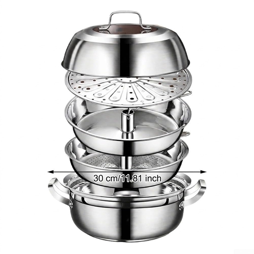 Pot Vapeur 304 Large Capacité 30cm Cuisson Saine Fruits de Mer Légumes Tous Feux Dont Induction