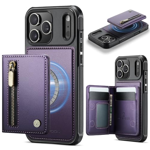 Étui iPhone 13 Pro Max violet avec portefeuille zippé et coque magnétique
