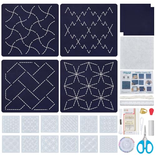 Kit Sashiko tout-en-un pour apprendre la broderie sans tracer