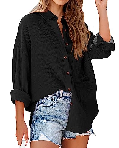 Image of NOLLSOM Casual Shirts for Women Long Sleeve Button Down Blouses Fall 2026 Solid Color Trendy Tops with Pocket
