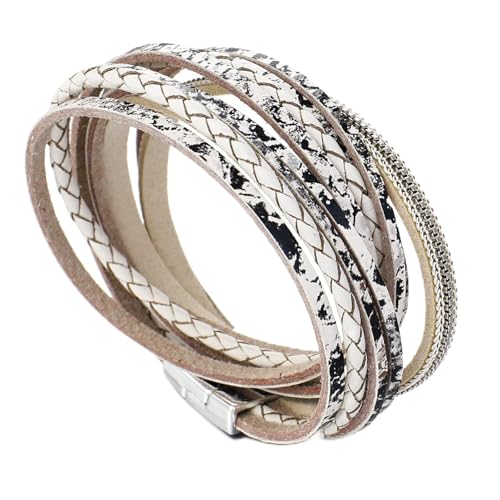 Bracelet double tour en cuir pour femme orné de perles de cristal et strass