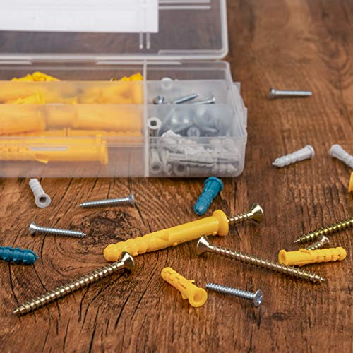 Kurui Drywall Anchors And Screws Assortment Kit 230Pcs, 115 Plastic Wall Anchors And 115 Philips Flat Head Screws, 5 Sizes Galvanized Screws And Wall Plug Bolts With Organizer Box #TOP5