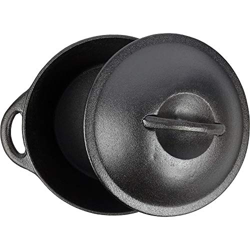 Cast Iron Dutch Oven, Pre-Seasoned, Stock Pot with Dual Handles - 4.86 qt | for Indoor & Outdoor Use