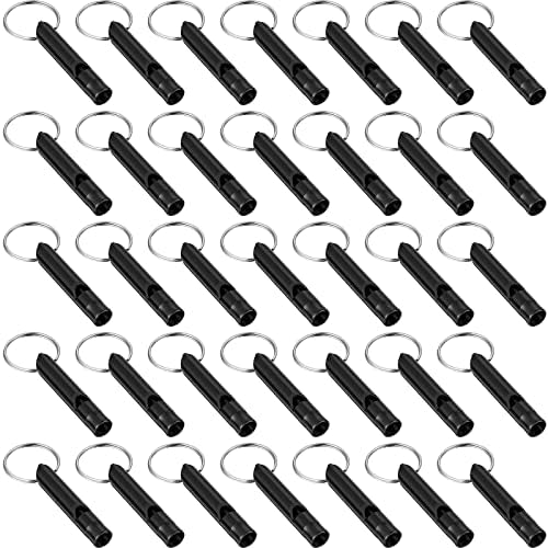 35 Pieces Emergency Whistle with Keychain, Aluminum Emergency Survival Whistle for Camping Hiking Hunting Outdoors Sports, Loud Sound (Black)