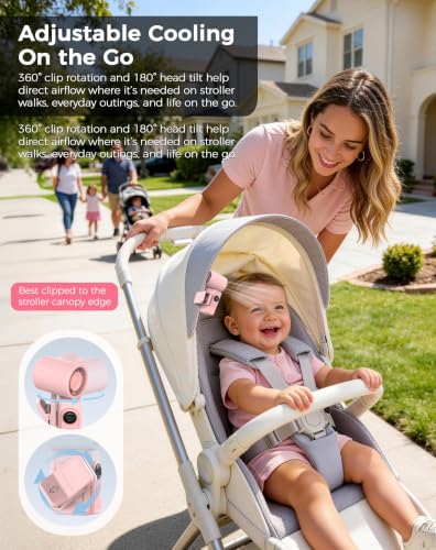 Image of Hotsales Clip-On Portable Fan for Strollers, Handheld Turbo Fan for Travel | Small But Mighty Mini Fan, Detachable 360 Rotating Clip, LED Display, Rechargeable, Summer Outings, Gifts For Women And Men