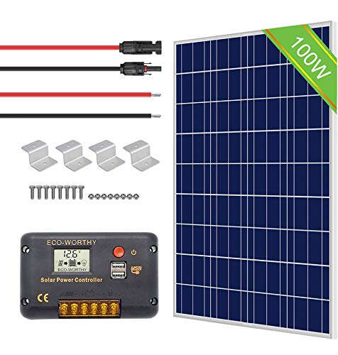 ECO-WORTHY Solar Panel Kit Off Grid RV Solar Kit with 100W Poly Solar Panel and 20A Charge Controller and Cables and Bracket