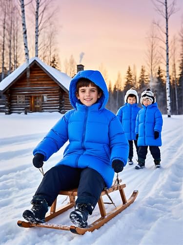 uideazone Boys' Winter Coat Medium Length Warm Hooded Puffer Jacket Down-like Cotton Waterproof Outwear 5-12Y4