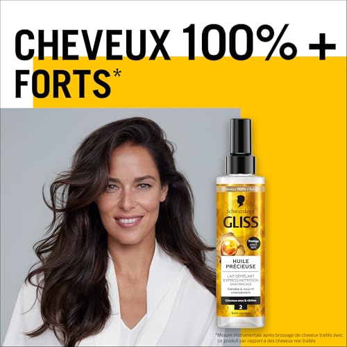 GLISS -Schwarzkopf - Lait Démêlant Express - Huile Précieuse - Nutrition - Protège jusqu'à 230°C - Démêle & Nourrit Intensément - Cheveux Sec & Rêche - Soin Normal - Sans Rinçage - 200ml – Image 4