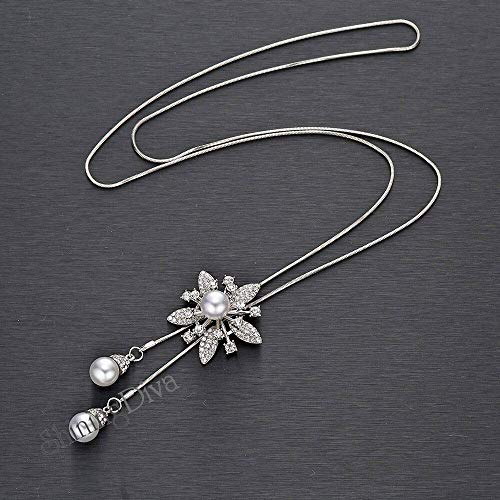 Image of Shining Diva Fashion Crystal Flower Stylish Long Chain Pendant Necklace for Women and Girls