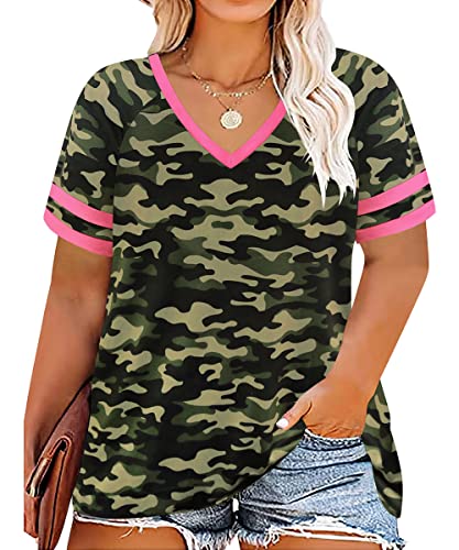 Image of CARCOS Womens Plus Size Tops Short Sleeve Shirts V Neck Tunic Floral /Tie Dye /Solid Summer Tees XL-5X