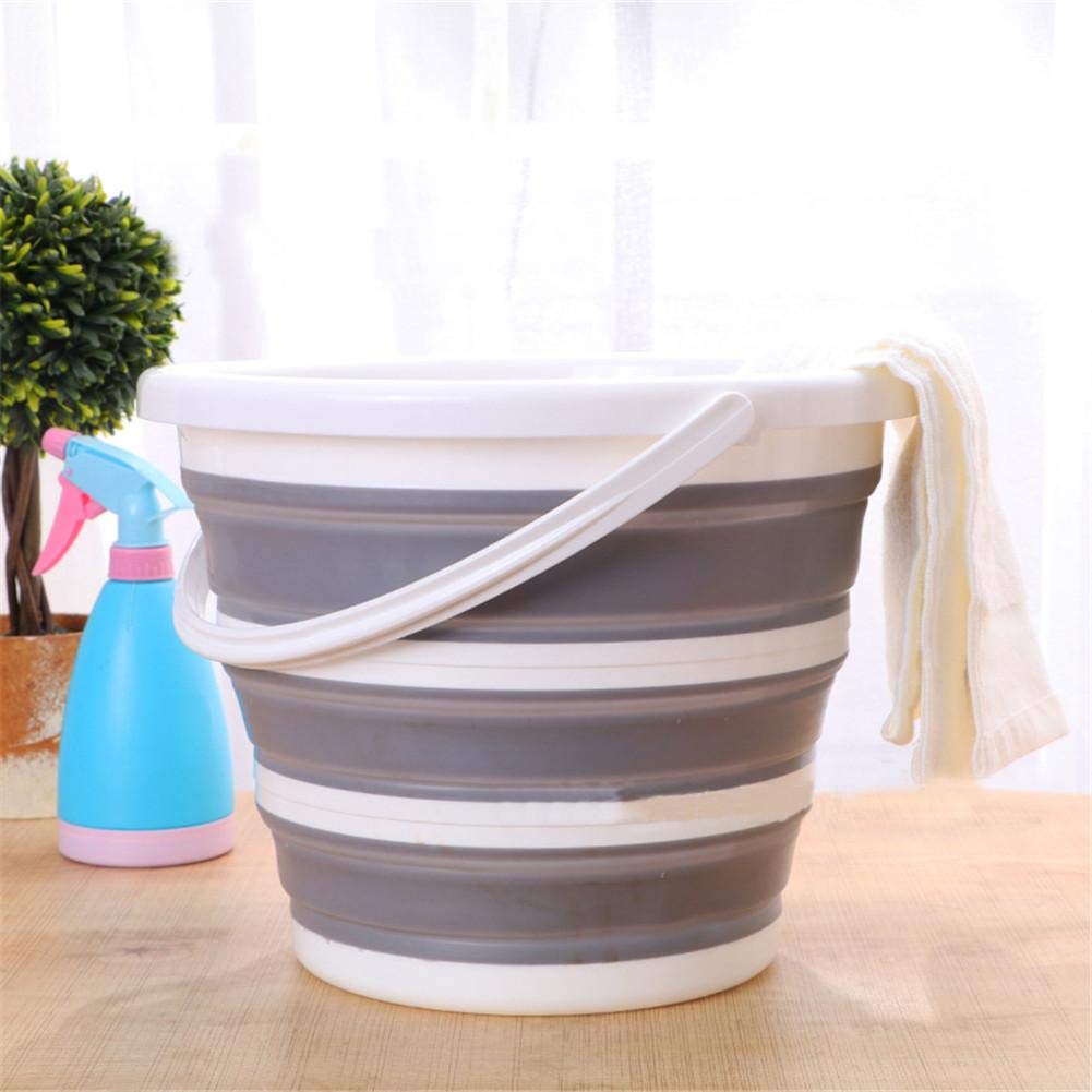 shopurb 10L Portable Folding Plastic Round Bucket Cleaning Tools Laundry Basket Water Storage Basin Vegetable Fruits Basket Accessories, Grey