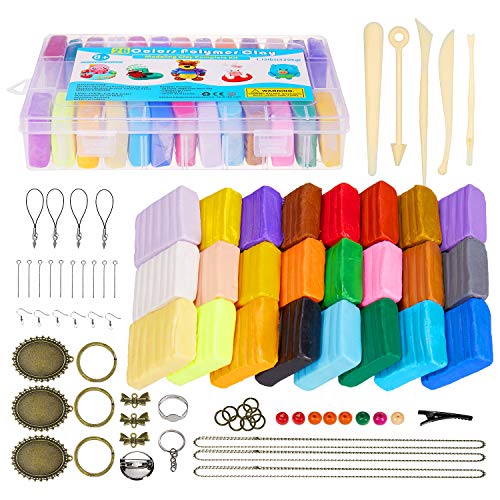 ifergoo Polymer Clay, 26 Colors Oven Bake Modelling Clay, DIY Colored Clay Kit with Modeling Tools, Tutorials and Accessories 20g Each Block ifergoo Polymer Clay, 26 Colors Oven Bake Modelling Clay, DIY Colored Clay Kit with Modeling Tools, Tutorials and Accessories 20g Each Block