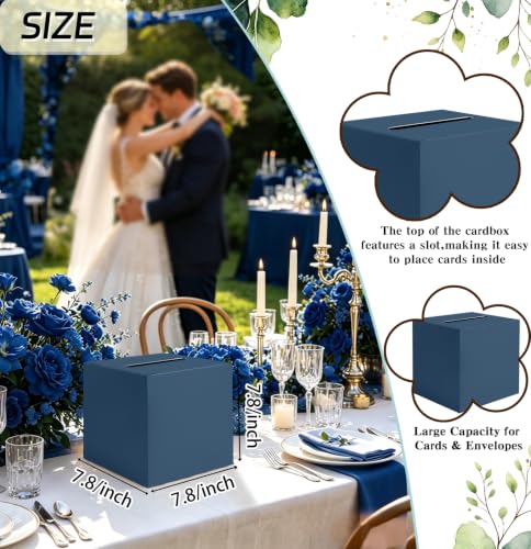 Image of SietDESEO Navy Blue Card Box with Slot Money Gift Card Box Holder for Party Wedding Reception Birthday Graduation Bridal Shower Baby Shower Diaper Raffle Box