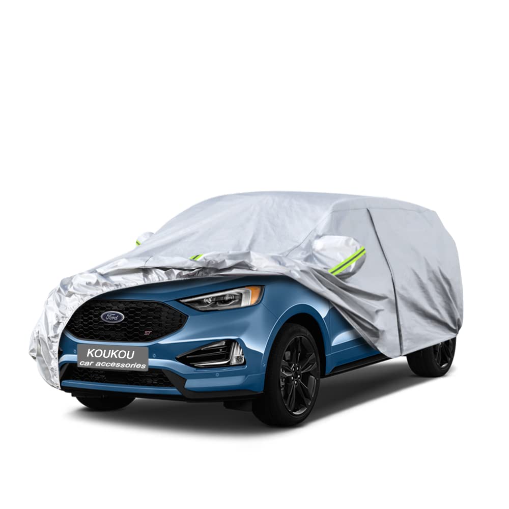 KouKou 6 Layers Car Cover Custom Fit Ford Edge from 2007 to 2025, Waterproof All Weather for Automobiles, Sun Rain Dust Snow Protection. (Ships from US Warehouse, Arrive Within 3-7 Days) Silver