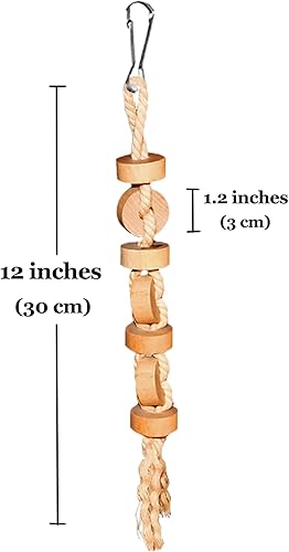 Miniatura 7 de SunGrow Juguete masticable de madera de perico, galletas de madera colgantes para picar y masticar, ideal para loros, guacamayos, grises africanos y