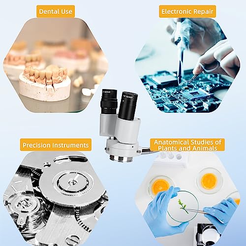 Image of Dental Microscope with LED Light - Stereomicroscopes 360 Revolve 8X Magnification Binocular Stereo Microscope Dental Binocular Microscope for Electronics Repair with 8W Fluorescent Ring Light