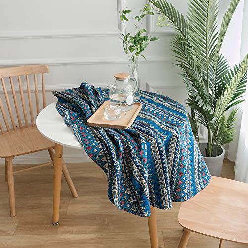 Nappe lin coton bleue anti-rayures 150x150 pour table basse propre
