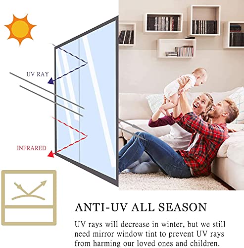 Image of WochiTV One Way Window Film 30x200cm Mirror Heat Blocking Reflective Privacy Tint UV Protection For Home And Office Non-Adhesive