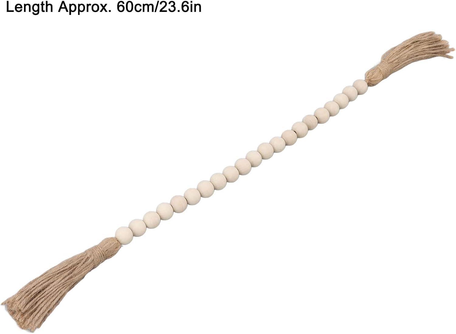 23.6in Wood Bead Garland, Rustic Decorative Beads Home Decor, Hemp Rope Wooden Beads Decor with Tassels, Multipurpose Farmhouse Beads for Door Handles, Vases, Pots