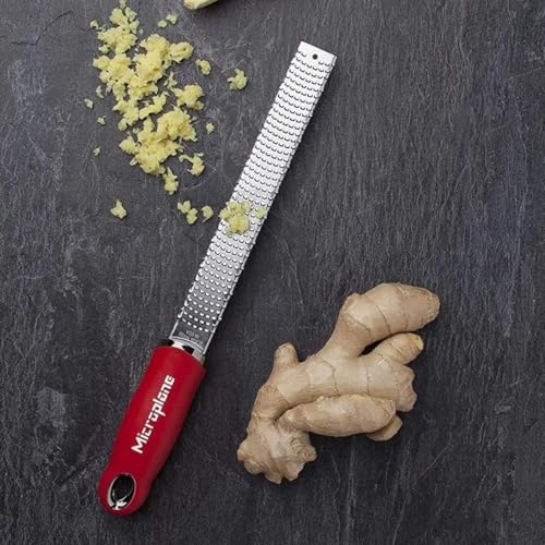 Image of Microplane Classic Red Zester Grater, Stainless Steel - Citrus Zesting & Cheese Grating, Dishwasher Safe, Made in USA, Model Name: Microplane