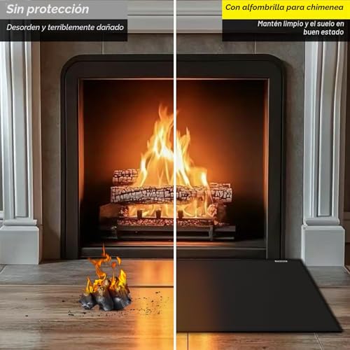 Miniatura 4 de Firewess Alfombras Ignifuga Para Chimenea, Resistentes Al Fuego, Ignífugo, Alfombrilla Ignífuga Para Chimenea De Estufa De Leña Negro, 105 X 60 Cm
