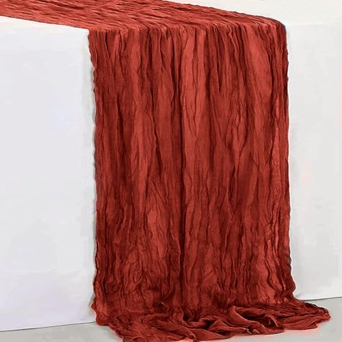 6 Pack Terracotta Christmas Cheesecloth Table Runner 35x120 Inch 10Ft Rustic Gauze Cheese Cloth Table Runner Sheer Cheesecloth Table Runners for Wedding Party Bridal Shower Decoration by SuBleer - Used condition - Image 7