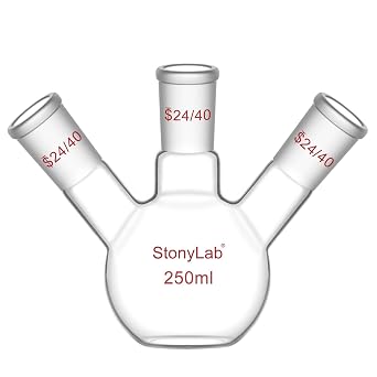 stonylab 3-Neck Round Flask High Borosilicate Glass 24/40 Standard Cut Chemistry Lab Reaction Flask 250 ml Capacity