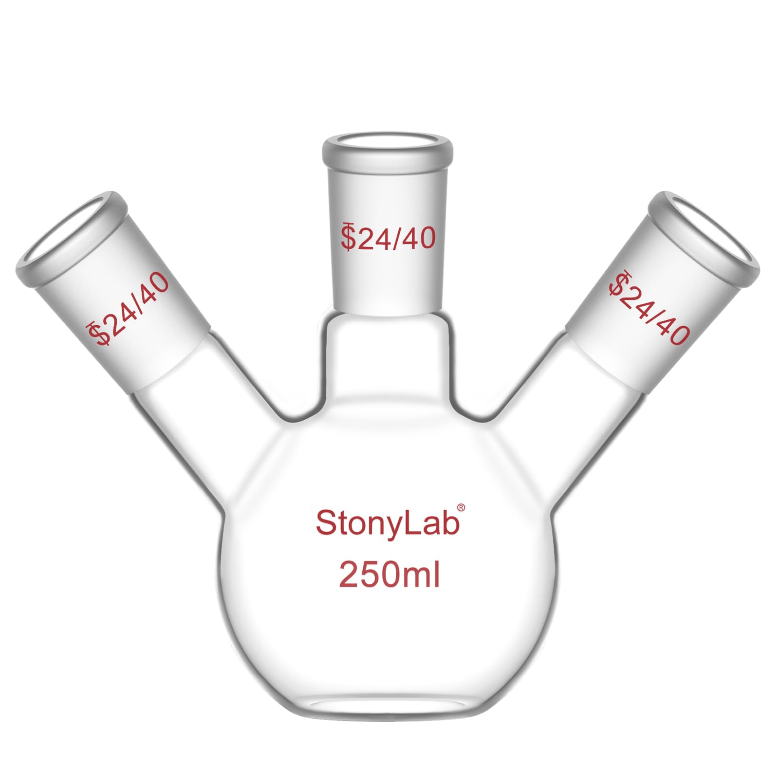 stonylab Pallone a Fondo Piatto a 3 Collo, Vetro borosilicato, Giunto Conico Standard 24/40, Pallone da Reazione per Laboratorio di Chimica, Capacità 250 ml