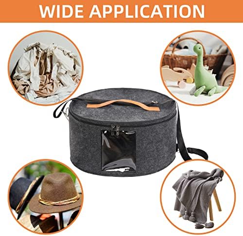 Ohiyoo Travel Hat Box Hat Boxes with Lid Storage Boxes for Hats, 16'' x 8'' Hat Storage Box Round Hat Boxes for Women Storage, Men Hat Boxes Foldable Stuffed Animal Toy Storage Bin with Lid (Gray)