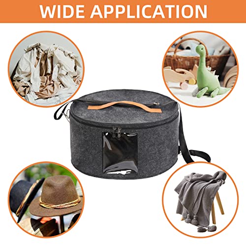 Ohiyoo Hat Box Hat Storage Box 16'' X 8'' Travel Hat Box Hat Boxes With Lids Round Hat Boxes For Women Storage Hat Foldable Box For Travel Stuffed Animal Toy Storage Bin With Lid (Dark Gray) #TOP6