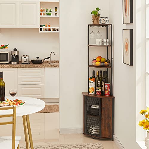 Vecelo Corner Shelf, 63 Inch Tall Storage Cabinet, 5-Tier Bookshelf Display Shelves Rack For Living Room, Kitchen, Balcony, Small Space, Rustic Brown #TOP3