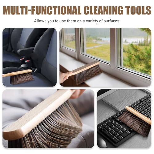 Fatiya 2 Stück Handbesen aus Holz, weiche Borsten, Reinigungsbankbürste, Holz Handbesen für Auto, Bett, Sofa, Kamin, Fugendüse, Couch, Bekleidungsgeschäft