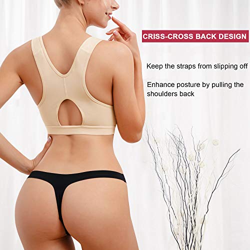 Cydream Women Post-Surgical Bra Zip Front Post Surgery Sports Bras Racerback Support Wireless Adjustable Straps (L, Beige) #TOP2