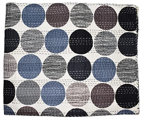 Handicrafts Plus King Size Kantha Quilt New Indian Cotton Gudari Handmade Bedding Bedcover Floral Print Beautiful Bedding Bedcover Beautiful Black Color Coverlet Handmade Bedspread 90x108''