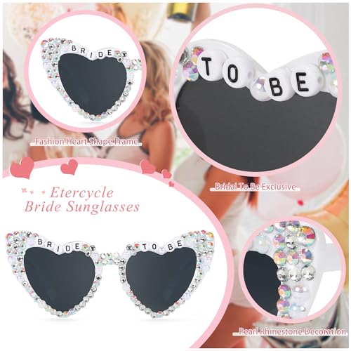 Etercycle Bride Sunglasses For Bachelorette, Heart Glasses Bride To Be Gifts, White Rhinestone Glasses For Bachelorette Party Favors thumb #4