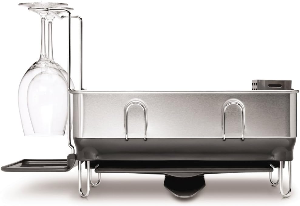 simplehuman Compact Steel Frame Dish Rack, Brushed Stainless Steel, Grey