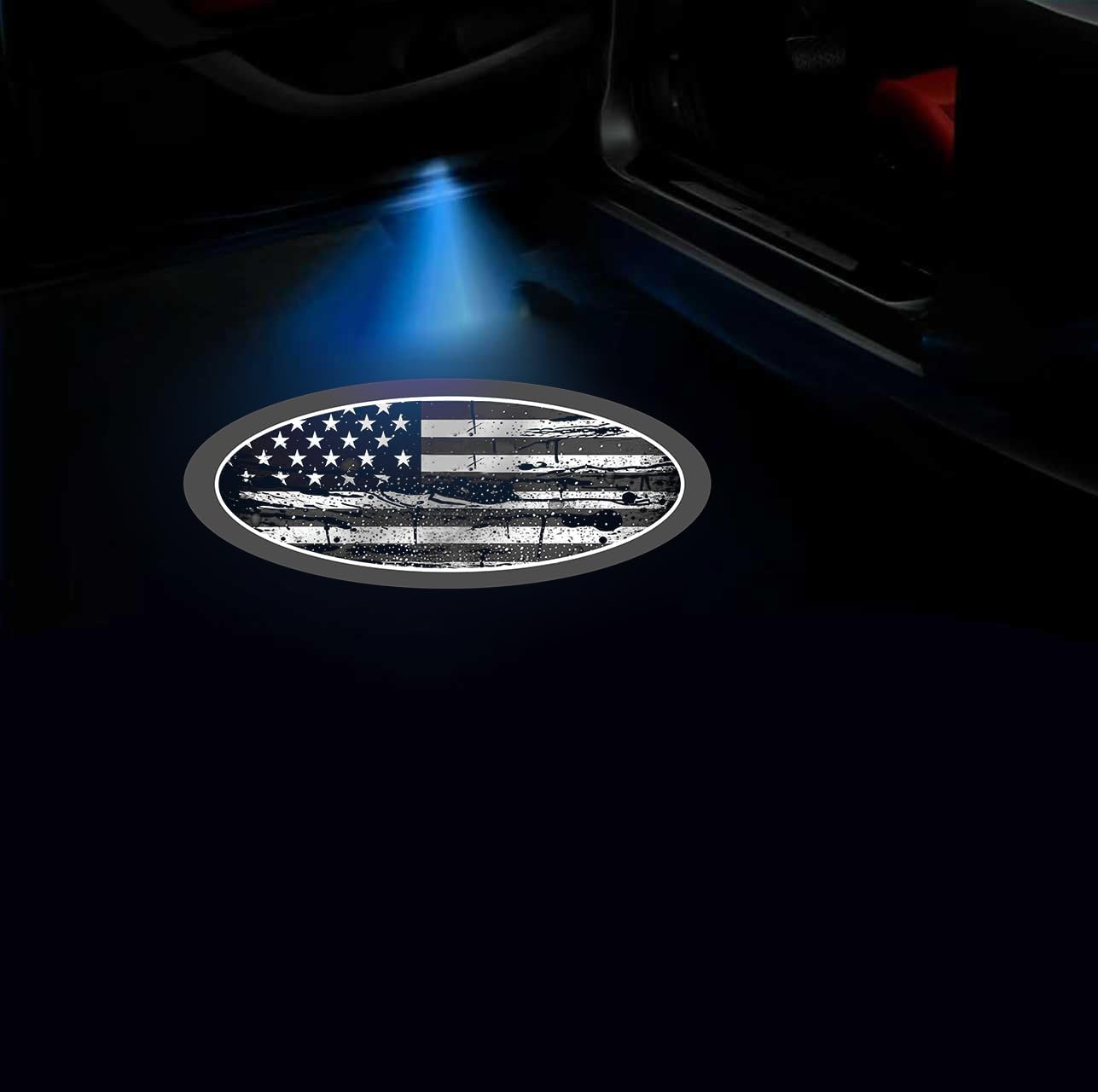 2PCS Ghost Shadow Projector Lamp Car Door Lights Logo Projector fit for Ford Door Lights America Flag Gray Accessories