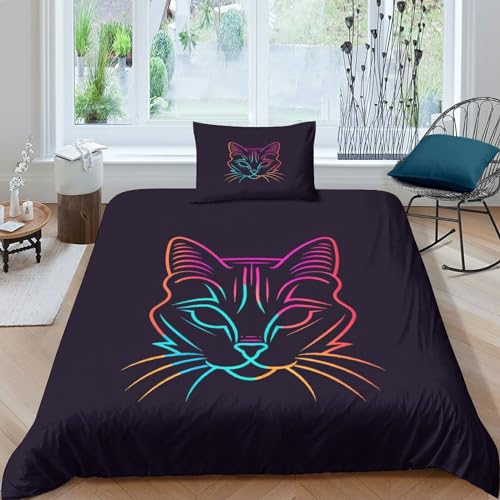 Housse de couette chat 3D 135x200cm en microfibre douce avec taies
